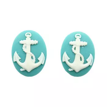ARS0218 Камеи 'Якорь', (полимер), бело-голубой, 3*4*0,5 см, упак./2 шт., Vintage Line