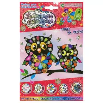 АС 19-226 Набор для картины 'Совы на ветке' (антистресс) 12,5*17,5см Клевер