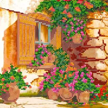 АС-439 Канва с рисунком для бисера 'Окошко с гортензиями'