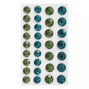 ASS1372 Стразы декоративные клеевые зеленые, голубые зигзаг микс