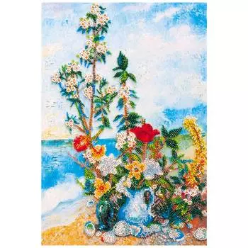 АВ-635 Набор для вышивки бисером на натуральном художественном холсте 'Цветы на берегу' 24*35см