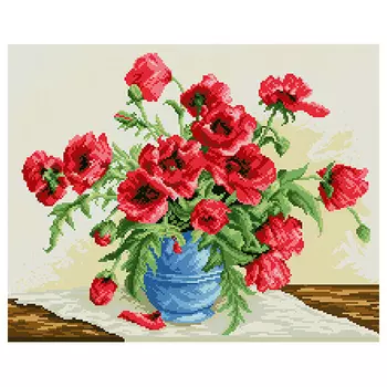 АЖ-1028 Картина стразами 'Красные маки' 56*45см