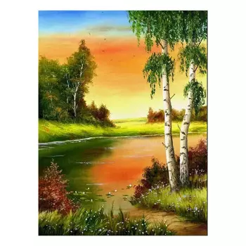 АЖ-1330 Картина стразами 'Березка у берега' 40*30см