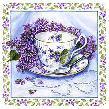 АЖ-1441 Картина стразами 'Натюрморт с сиренью' 25*25см