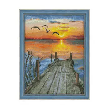 АЖ-1493 Картина стразами 'Закат на озере' 30*40см