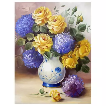 АЖ-1508 Картина стразами 'Розы и гортензии' 30*40 см