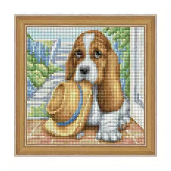 АЖ-1545 Картина стразами 'Маленький бассет' 20*20см