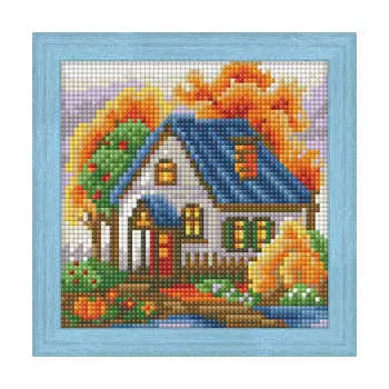 АЖ-1565 Картина стразами 'Осенний домик' 15*15см