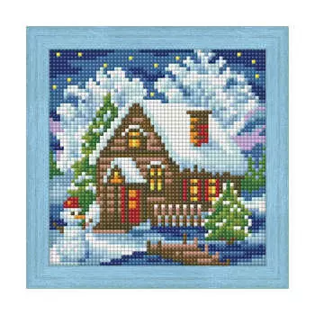 АЖ-1566 Картина стразами 'Зимний домик' 15*15см