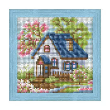 АЖ-1567 Картина стразами 'Весенний домик' 15*15см