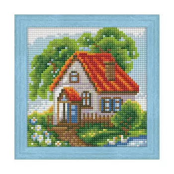 АЖ-1568 Картина стразами 'Летний домик' 15*15см
