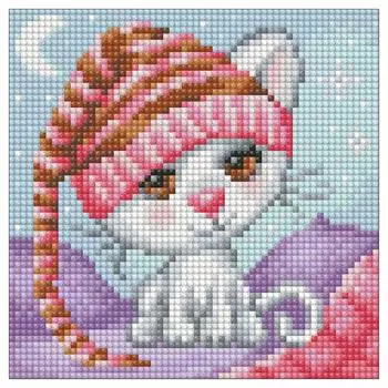АЖ-1571 Картина стразами 'Сонный котёнок' 15*15см