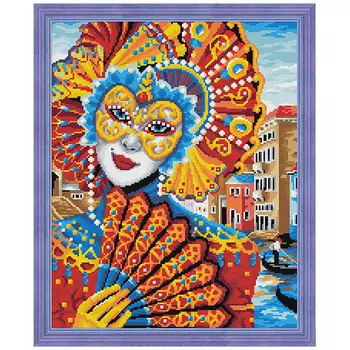 АЖ-1588 Картина стразами 'Незнакомка с веером' 40*50 см