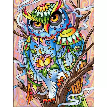 АЖ-1610 Картина стразами 'Красочный филин' 30*40см