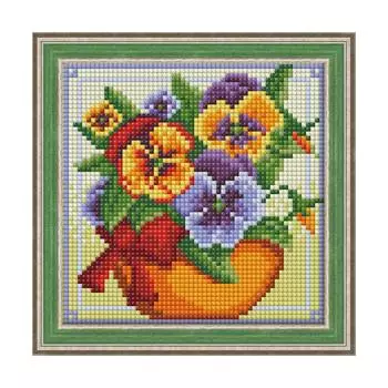 АЖ-1636 Картина стразами 'Виола в горшочке' 15*15см