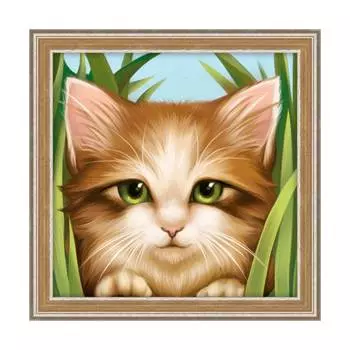 АЖ-1640 Картина стразами 'Зеленоглазый котенок' 15*15см