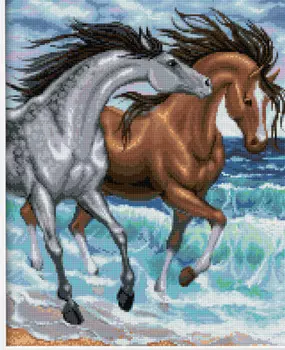 АЖ-1647 Картина стразами 'Кони на берегу' 40*50 см