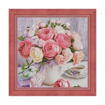 АЖ-1696 Картина стразами 'Пионы и розы' 40*40см