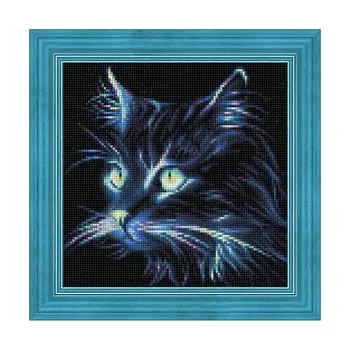 АЖ-1709 Картина стразами 'Неоновый кот' 25*25см