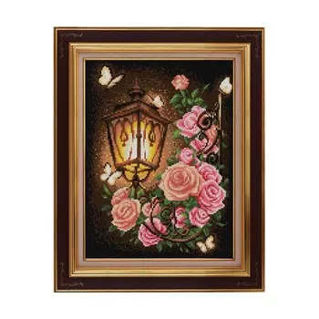 АЖ-1721 Картина стразами 'Фонарь в розах' 30*40см