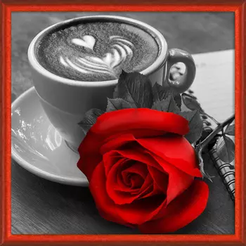 АЖ-1773 Картина стразами 'Роза и кофе' 25*25см