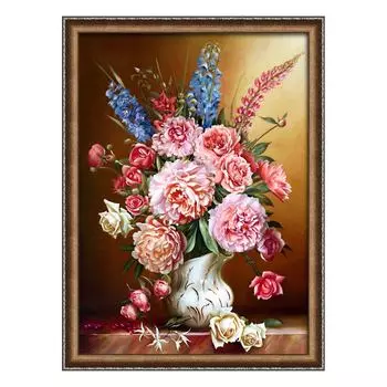АЖ-1815 Картина стразами 'Пионы с люпинами' 50*70см