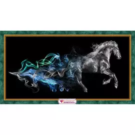 АЖ-1828 Картина стразами 'Конь в дыму' 60*30см