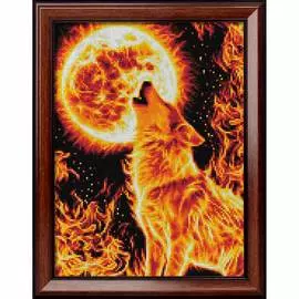 АЖ-1855 Картина стразами 'Огненный волк' 30*40см