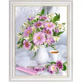 АЖ-1874 Картина стразами 'Альстромерия и герберы' 30*40см