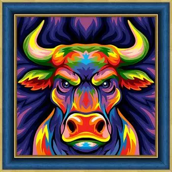 АЖ-1884 Картина стразами 'Цветной бык' 25*25 см