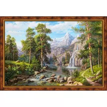 АЖ-1910 Картина стразами 'Пейзаж с водопадом' 60*40см