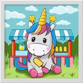АЖ-1949 Картина стразами 'Единорог на ярмарке' 20*20 см