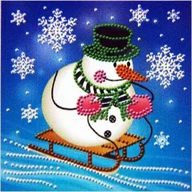 АЖ-3009 Картина стразами 'Снеговик на санках' 15*15см
