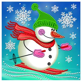 АЖ-3011 Картина стразами 'Снеговик лыжник' 15*15см