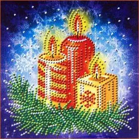 АЖ-3014 Картина стразами 'Новогодние свечи' 15*15см