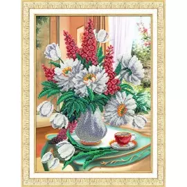 Б1249 Набор для вышивания бисером 'Паутинка' 'Пионы и левкои', 28*38 см