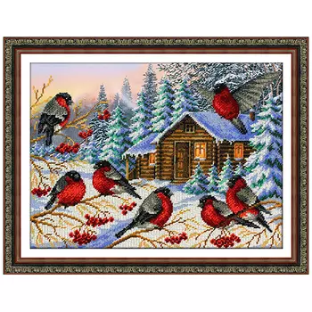 Б1437 Набор для вышивания бисером 'Снегири' 38х28 см