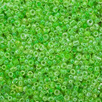 Бисер, (стекло), 11/0, упак./20 гр., 'Астра' (2207 зеленый/прозр.с.цвет.центром(глянцевый))