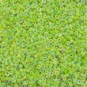 Бисер, (стекло), 11/0, упак./20 гр., 'Астра' (212 зелёный/прозр.с цвет.центром (радужный))