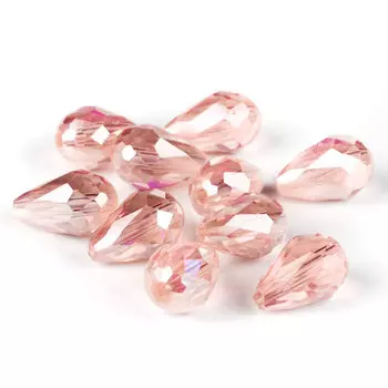 БК007ДС118 Хрустальные капли Розовый прозрачный (с покрытием) 11х8 мм, 10 шт/упак. Астра