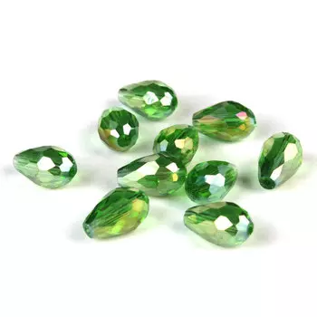 БК010ДС118 Хрустальные капли Зеленый прозрачный (с покрытием) 11х8 мм, 10 шт/упак. Астра