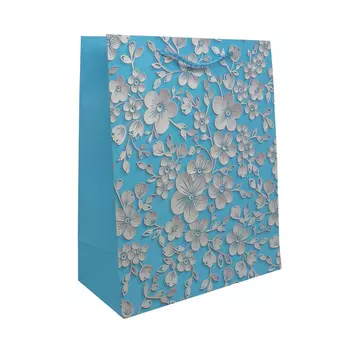BK961-1 Пакет подарочный ламинированный 'Цветы', 32*26*12см (C-голубой)
