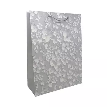BK961 Пакет подарочный ламинированный 'Цветы', 40*30*12см (A-белый)