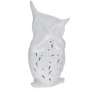 BL0130107 Керамическая фигурка Сова с закрытыми глазами с LED подсветкой, белая матовая 19см