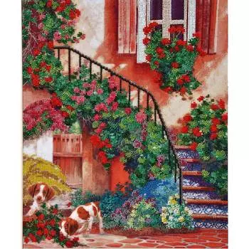 БН-3073 Набор для вышивания бисером Hobby&amp;Pro 'Цветочный дворик', 30*36 см