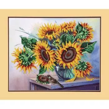 БН-3098 Набор для вышивания бисером Hobby&amp;Pro 'Подсолнухи и птичка', 40*32 см