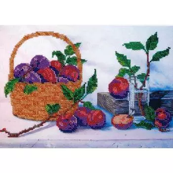 БН-3100 Набор для вышивания бисером Hobby&amp;Pro 'Корзинка со сливами', 28*20 см