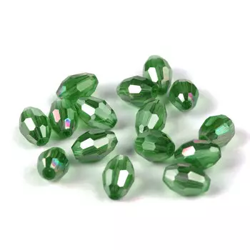 БО005ДС68 Хрустальные бусины формы 'овал' Зеленый прозрачный (с покрытием) 6х8 мм, 15 шт/упак. Астра