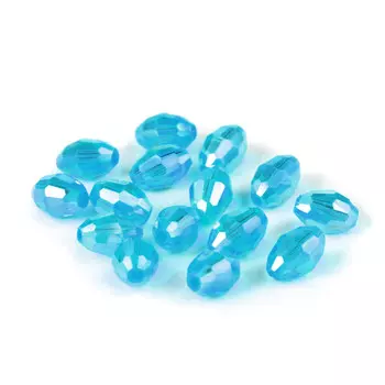 БО007ДС68 Хрустальные бусины формы 'овал' Ярко-голубой прозрачный (с покрытием) 6х8 мм, 15 шт/упак. Астра