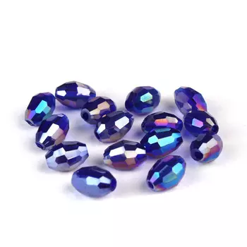 БО009ДС68 Хрустальные бусины формы 'овал' Синий прозрачный (с покрытием) 6х8 мм, 15 шт/упак. Астра